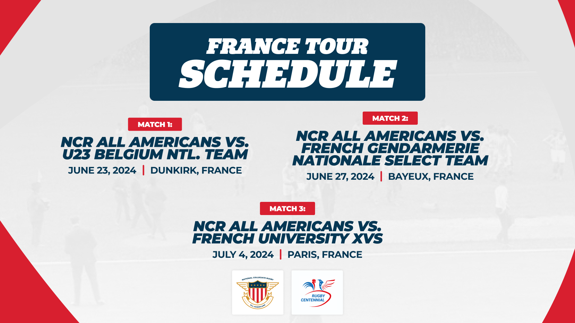 Schedule Set for USA-France Centennial Tour